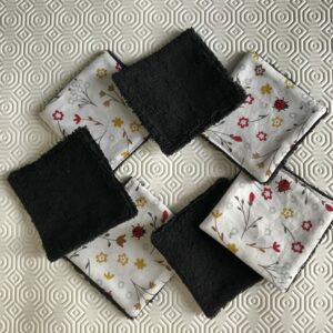 Lot de 7 Lingettes démaquillantes lavables bi matière bambou noir et coton motif Lisbug coccinelle
