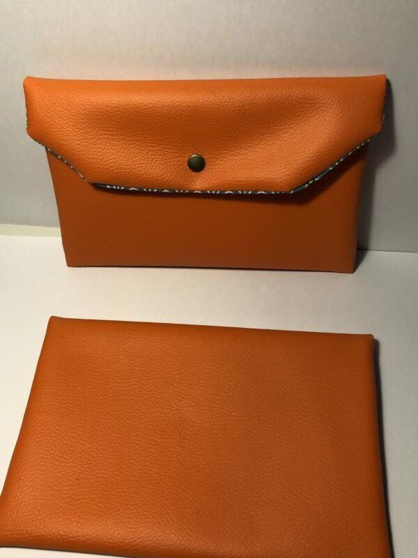 Pochette simili cuir Orange et tissu Bleu vert origami – Image 3