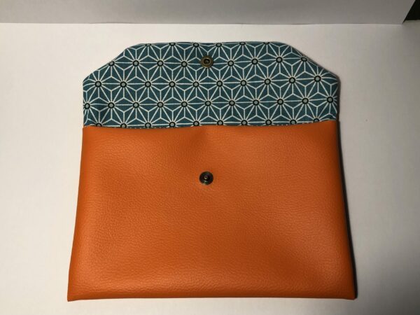 Pochette simili cuir Orange et tissu Bleu vert origami – Image 4
