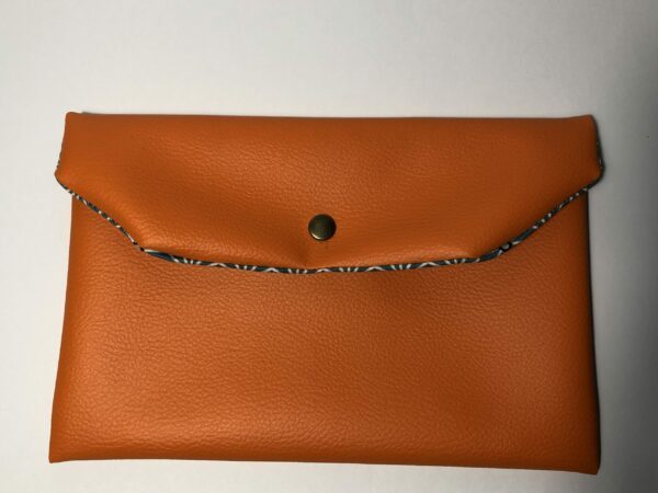 Pochette simili cuir Orange et tissu Bleu vert origami – Image 5