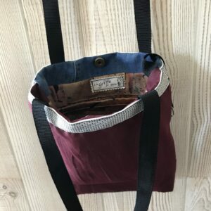 Petit Sac en jean bicolore rouge grenat et blue jean avec anses