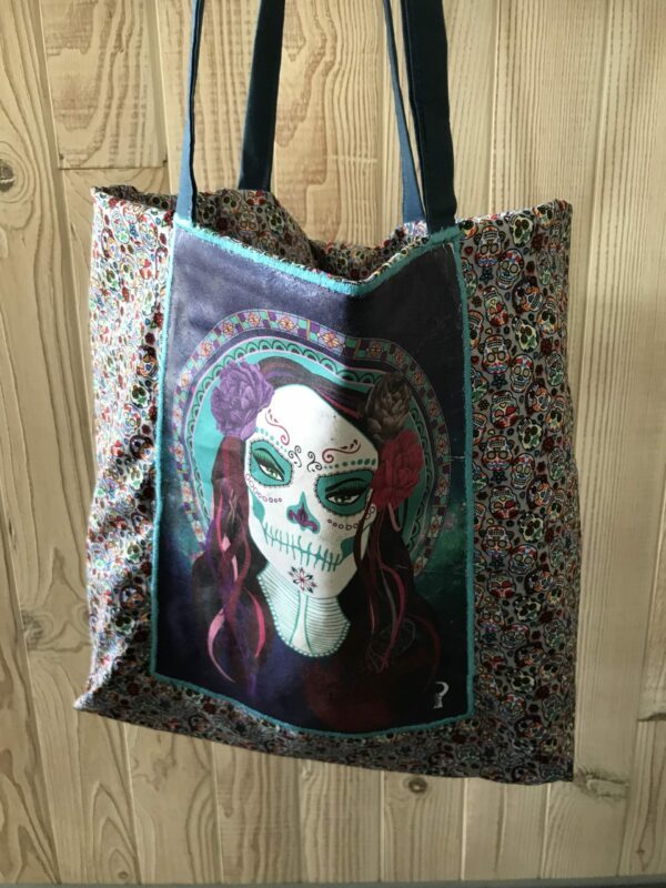 Tote Bag imprimé Lady Skull, santa muerte et têtes de mort mexicaines – Image 3