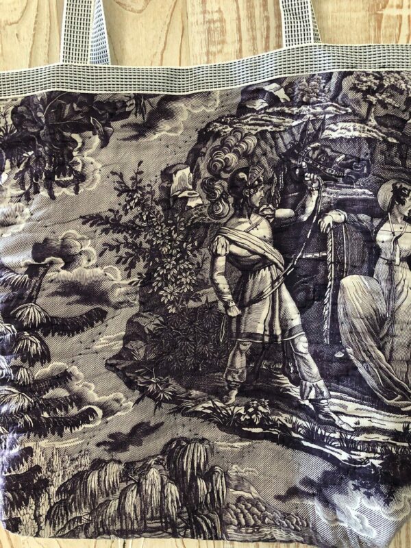 Sac inspiration Tote Bag en Toile de Jouy "Le solitaire au pont du torrent" et coton vert, sac bicolore à doublure – Image 6